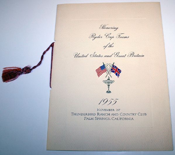 1955 Ryder Cup Dinner Program - Perfect Shape from Lloyd Mangrum collection