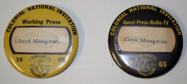  Lloyd and Mrs. Mangrum's 1965 Colonial Tournament Press Badges