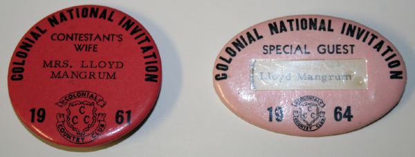 Mangrum family 1961 and 1964 Colonial Tournament Badges