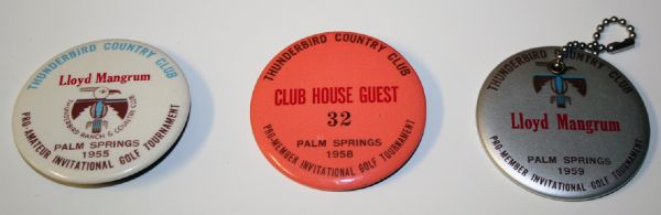 Lloyd Mangrum's 1955, 1958, 1959 Thunderbird Tournament Badges