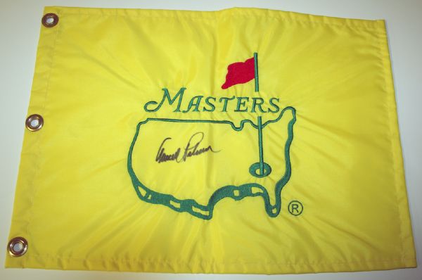 Arnold Palmer Signed Replica Masters Flag. COA from JSA. (James Spence Authentication).