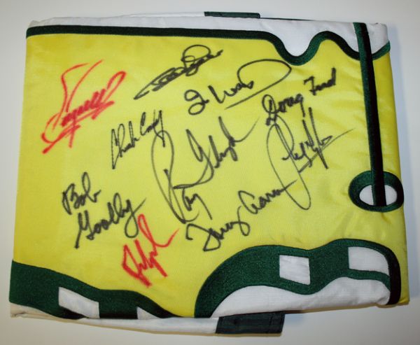 Masters House Flag signed by 10 Champs. COA from JSA. (James Spence Authentication).