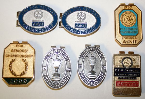 Lot of 7 PGA Seniors Championship Money Clips from 1990, 1996, 1997, 1999, 2000 