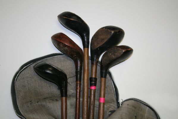 Old Leather Golfbag with 5 Wood Drivers