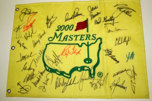 Masters Champions Signed Flag By 30 Past Champions - Tiger, Jack, Arnie  STRONG FLAG! JSA COA 