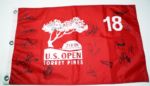 16 US Open Champions signed on 2008 US Open Pin Flag JSA CoA