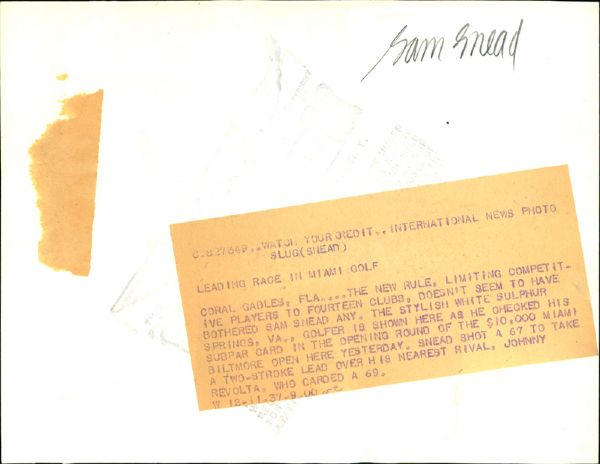 Sam Snead Wire Photo 13 - 12/11/1937
