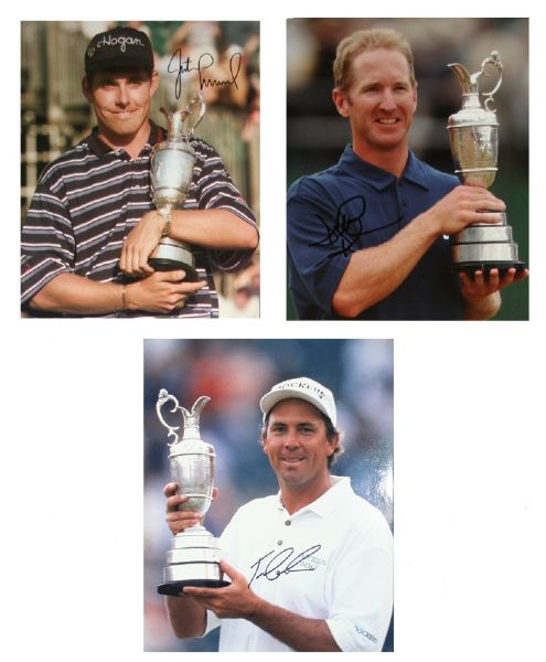 (3) British Open Autographed Champions Photos - Duval, Leonard, Lehman JSA COA