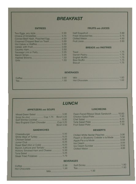 Masters Menu from Back Patio of Augusta National Clubhouse