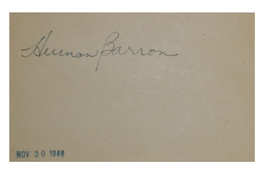 Herman Baron Autographed 3x5 Index Card