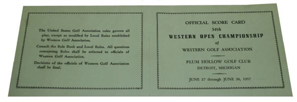 Sam Snead Match Used Scorecard 1957 Western Open  JSA COA
