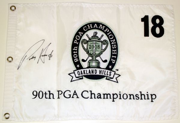 Padraig Harrington Signed 2008 Embroidered PGA Flag. COA from JSA (James Spence Authentication).