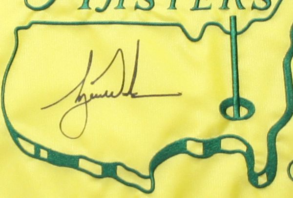 Framed 2005 Masters Flag Signed by Tiger Woods. UDA CoA