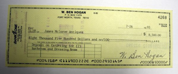 Ben Hogan signed personal check