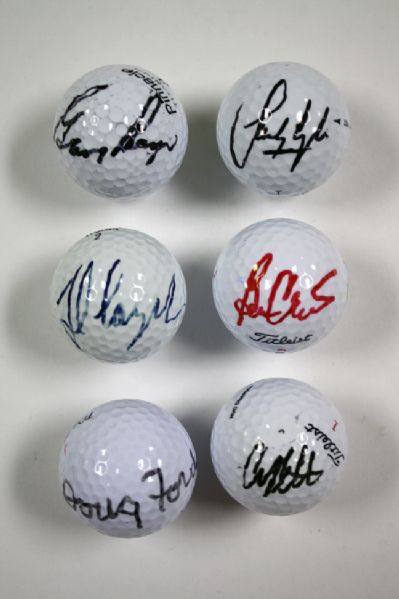 Lot of 6 signed Masters champions Golf balls with Crenshaw, Couples, Player