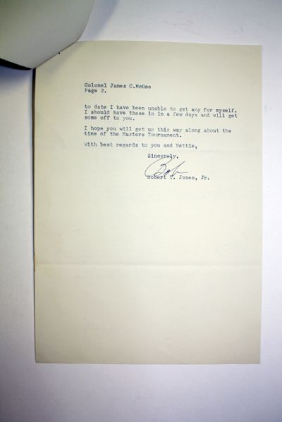1947 Bobby Jones Signed Letter With Masters Tournament Mention