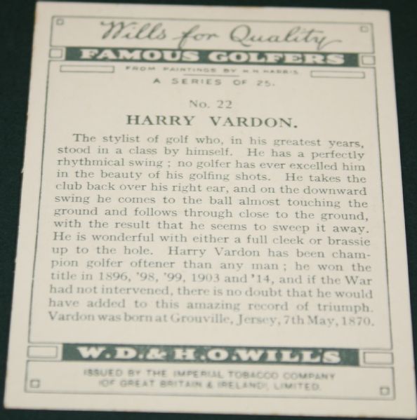 1930 Wills Cigarettes 'Famous Golfers' - Harry Vardon