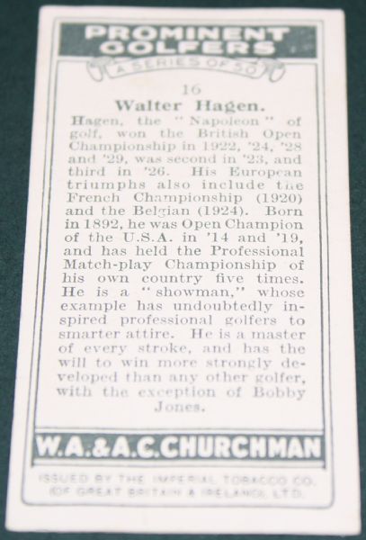  1931 Churchman Cigarettes' 'Prominent Golfers'  small- Walter Hagen
