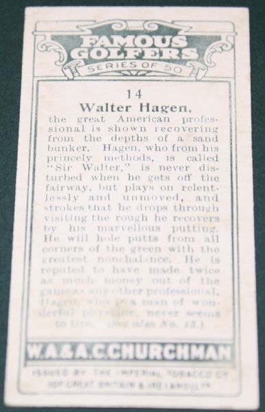 1927 Churchman 'Famous Golfers' - Walter Hagen