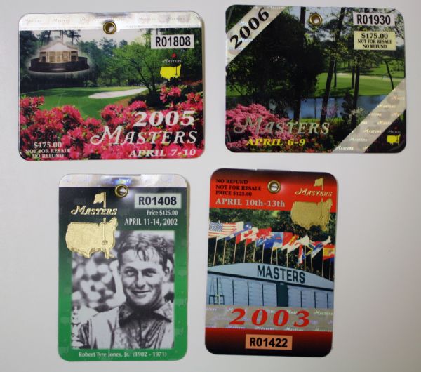 Lot of 10 Masters Badges including 2 Tiger Woods years