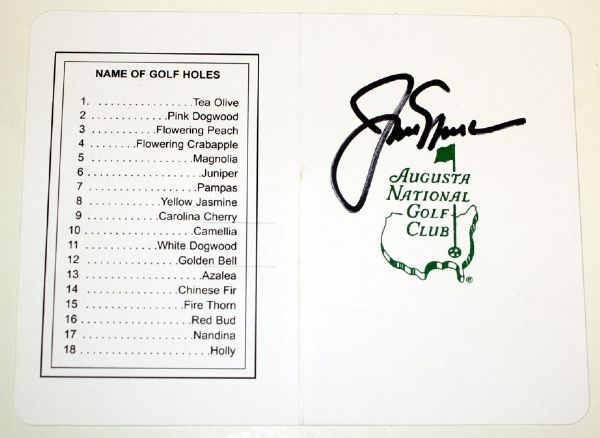Jack Nicklaus Signed Masters Score Card. COA from JSA (James Spence Authentication).