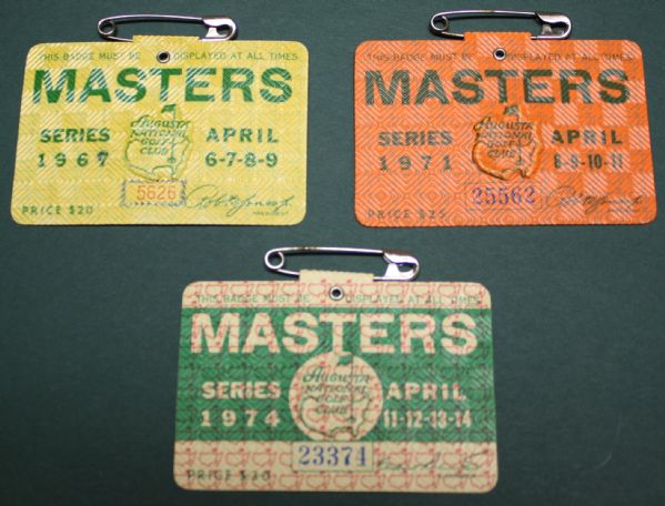 Lot of 3 Masters Badges - 1967, 1971, and 1974