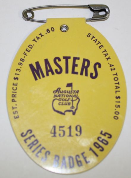 1965 Masters Badge - Nicklaus Wins!