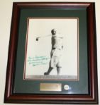 Gene Sarazen Deluxe Framed Photo with 1935 Masters Champion 60th Anniversary 1995 Inscription