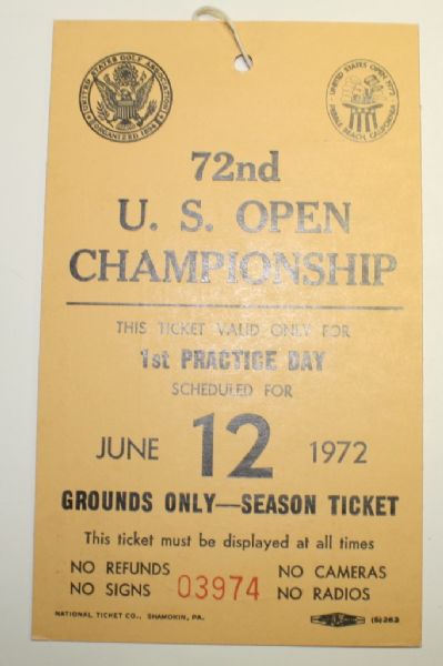 1972 US Open Ticket (Jack Nicklaus Win) 