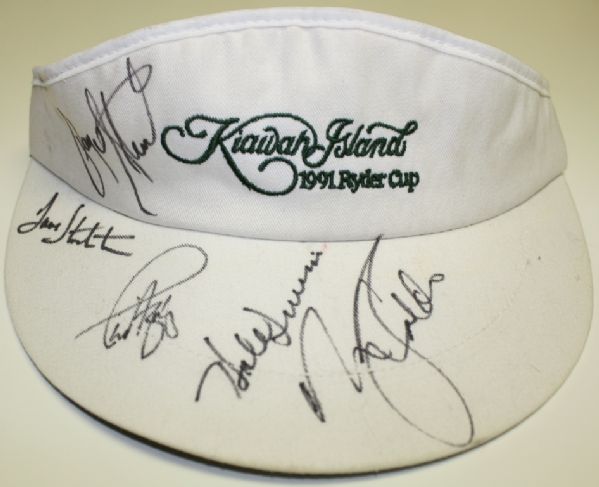 1991 Ryder Cup Visor Kiawah Island Signed by 5 Members of Team Inc. Payne Stewart (D-1999)
