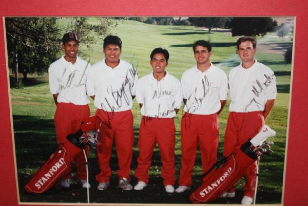 1995 Stanford 5 Man Golf Team (Inc Tiger Woods) Signed Photo & Golf Ball 