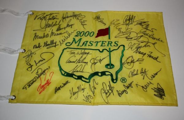 The Finest Masters Champs flag Ever Offered Tiger, Jack , Arnie and WATSON IN middle of flag