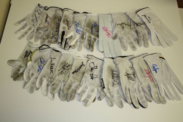 35 Signed And Used Golf Gloves