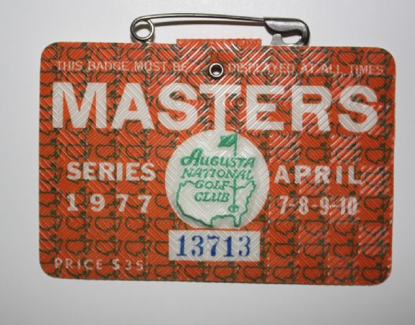 1977 Masters Tournament Badge - Tom Watson's first Masters win