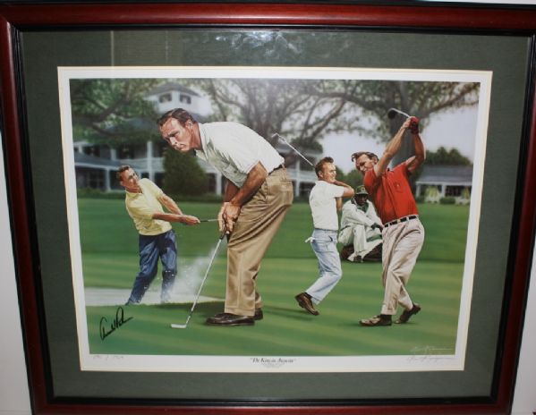 The King in Augusta print signed by Artist & Arnold Palmer Deluxe Framed