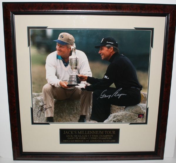 Jack Nicklaus and Gary Player Signed Photo w/Claret Jug on the Bridge at British Open