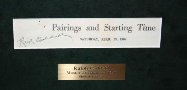 Ralph Guldahl Framed signed 1968 Masters Pairing Sheet W/Letter of Provenance