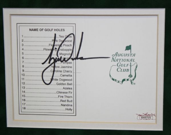 Matted Tiger Woods Signed Masters Scorecard W/JSA Cert B48725