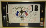 Deluxe Framed 1991 Ryder Cup Flag Signed By Both Teams W/Seve,Payne Stewart