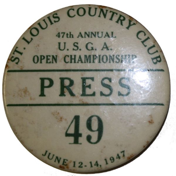 1947 US Open Press Badge- St. Louis Country Club-Very Scarce