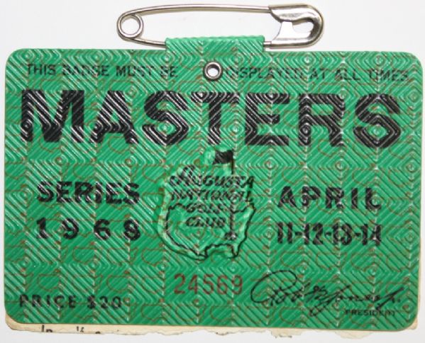 1968 Masters Badge - Great Shape with Bobby Jones Note