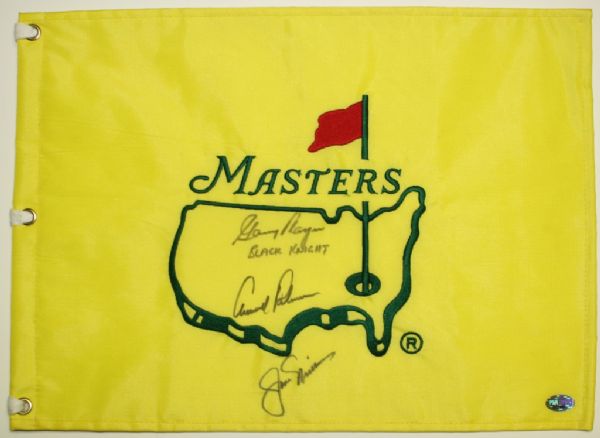 Undated Masters Flag 'Big Three' Signed Flag - Jack Nicklaus, Arnold Palmer, and Gary Player