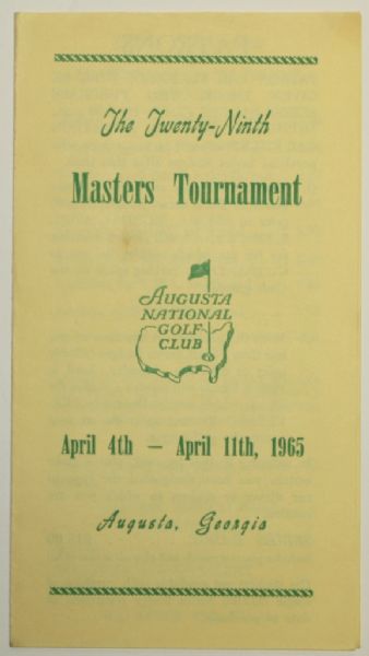 1965 Masters Tournament Ticket Brochure - Nicklaus' 2nd Masters Win