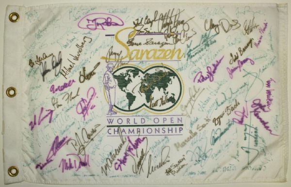 1996 Gene Sarazen World Open Flag Singed by ENTIRE FIELD Including Payne Stewart, Jack Nicklaus, etc. - JSA