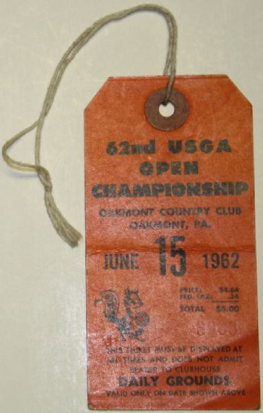 1962 US Open Ticket - First Pro and Major Win For Jack Nicklaus - Oakmont