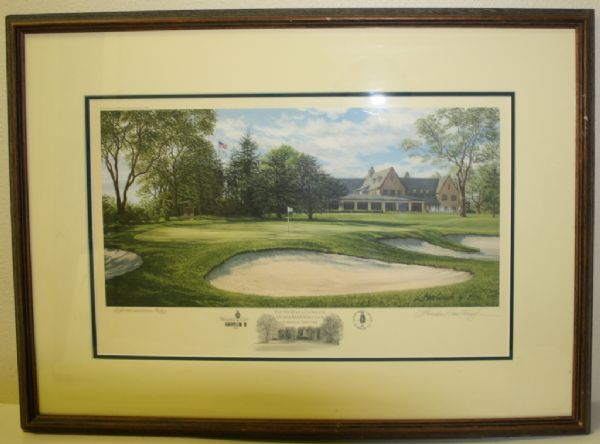 Linda Hartough Artist Proof #16/30 Framed Painting 9th Hole and Clubhouse - Quaker Ridge - 1997 Walker Cup