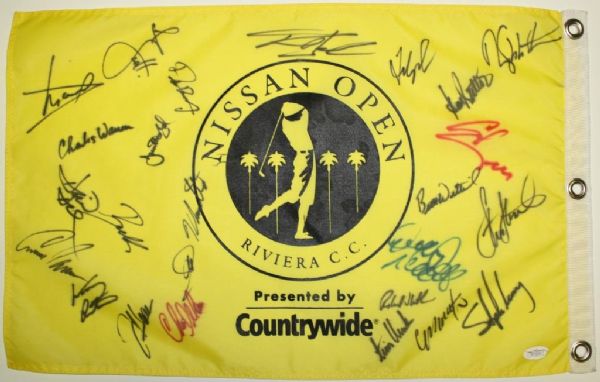 Signed by 25 Nissan Open Riviera C.C. Flag w/Luke Donald, Adam Scott, Fred Couples, etc.