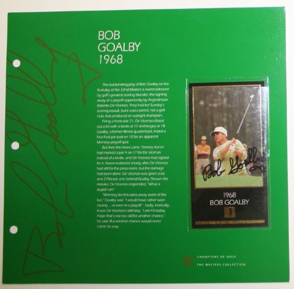 Bob Goalby Grand Slam Ventures Album Page w/Signed Gold Foil 1968 Goalby Card