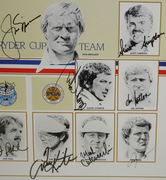 1987 Ryder Cup Official Poster Signed by Team and Captain Jack Nicklaus- Framed JSA COA