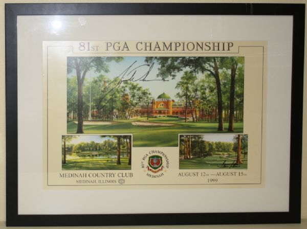 1999 Medinah PGA Championship Steve Loftus Print Signed by Tiger Woods - Large Autograph!
